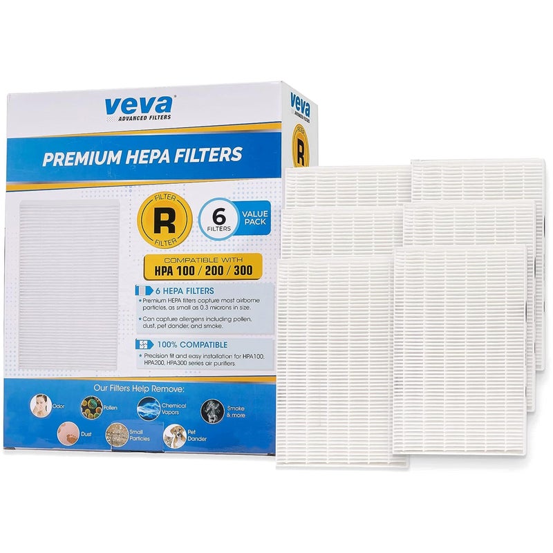 VEVA فلتر VEVA HEPA بديل 6 عبوات - متوافق مع سلسلة أجهزة تنقية الهواء Honeywell HPA090 و HPA100 و HPA200 و HPA250 و HPA300 - Image 1